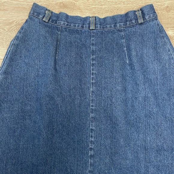 Vintage 100% Cotton Denim Snap Front A-Line Midi Jean Skirt 14 - Picture 12 of 14